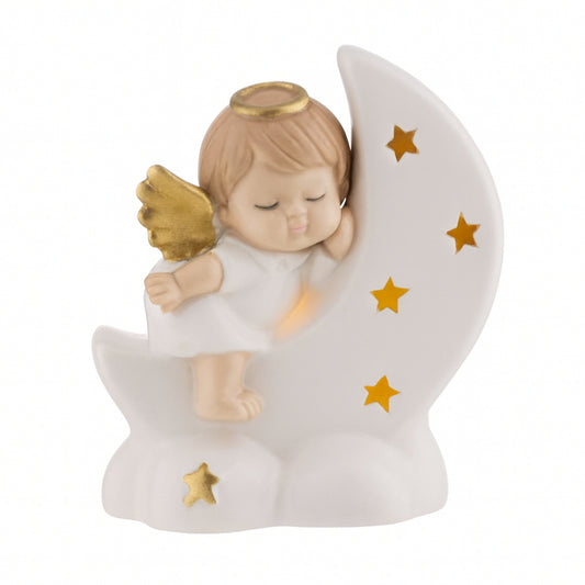 Angelo bimbo su luna Ilary Queen in porcellana con LED 11×13 cm

