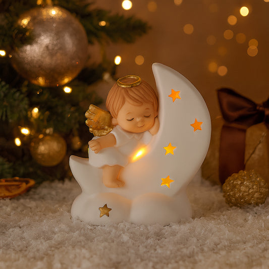 Angelo bimbo su luna Ilary Queen in porcellana con LED 11×13 cm

