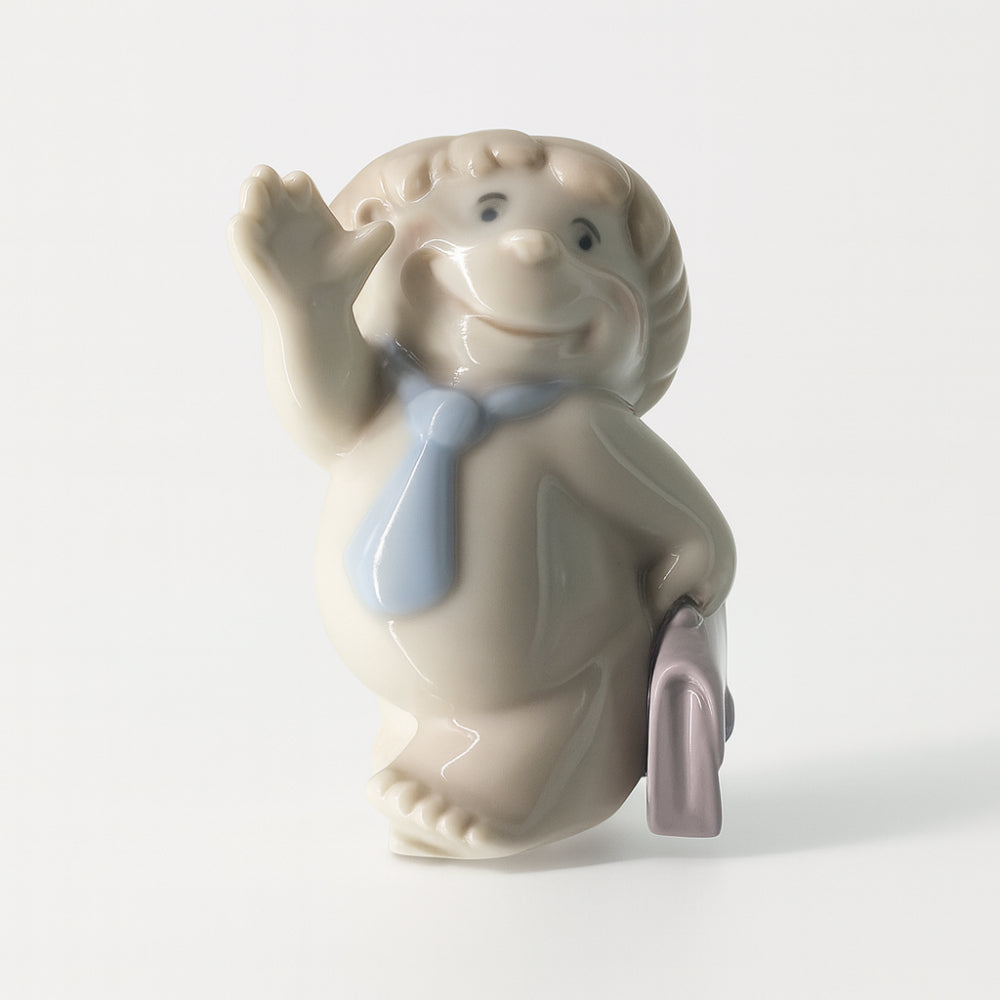Angioletto Nao A Scuola in porcellana Lladró bianco rosa 7x5 cm