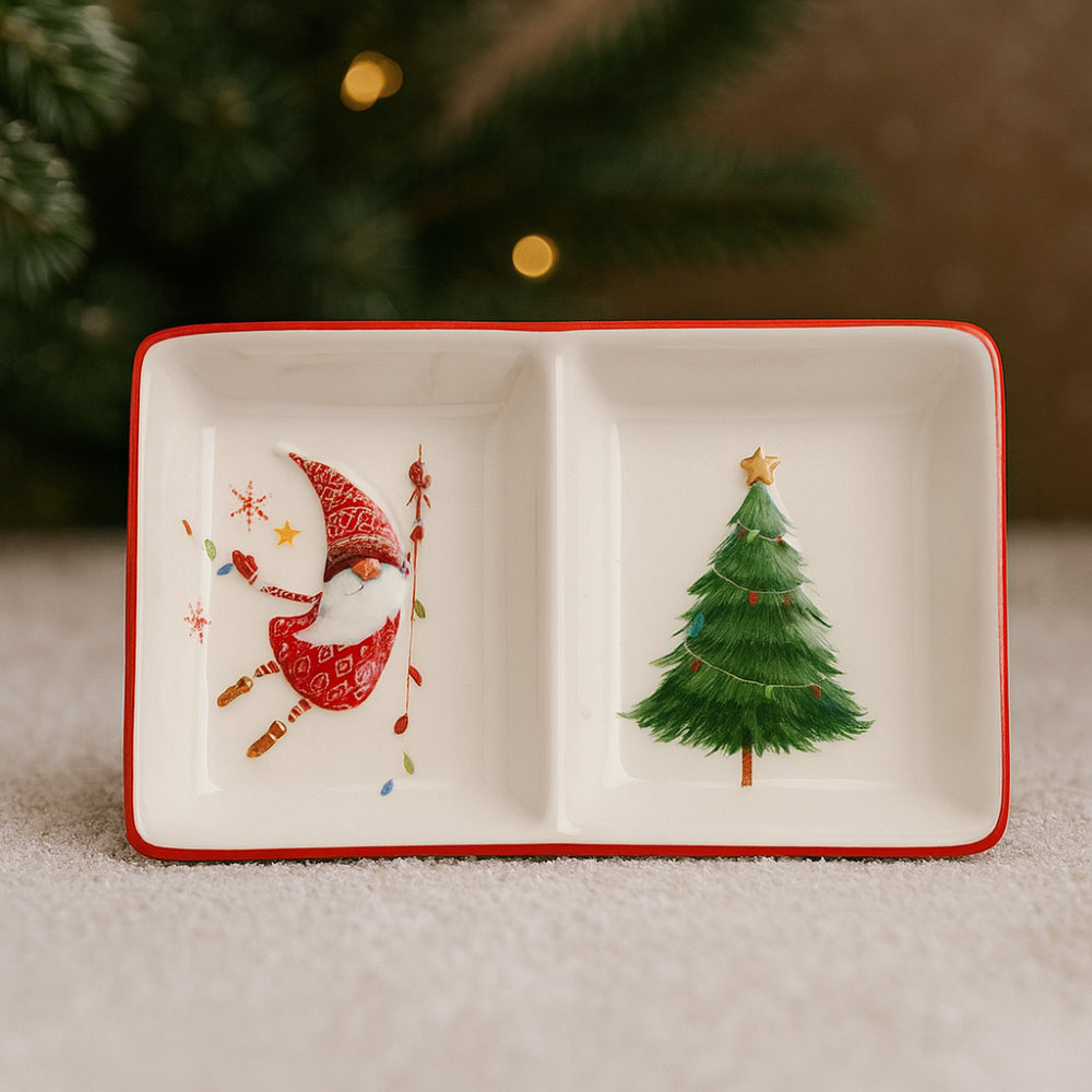 Antipastiera Babbomatto in ceramica 18x11 cm con due gnomi decorativi