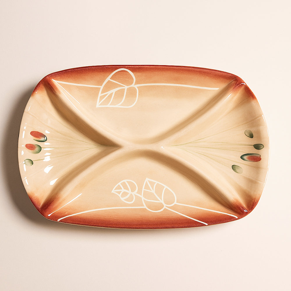 Antipastiera Wald 4 Scomparti in Ceramica con Decoro Papaveri 35,5x24xH4,5 cm