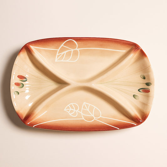 Antipastiera Wald 4 Scomparti in Ceramica con Decoro Papaveri 35,5x24xH4,5 cm