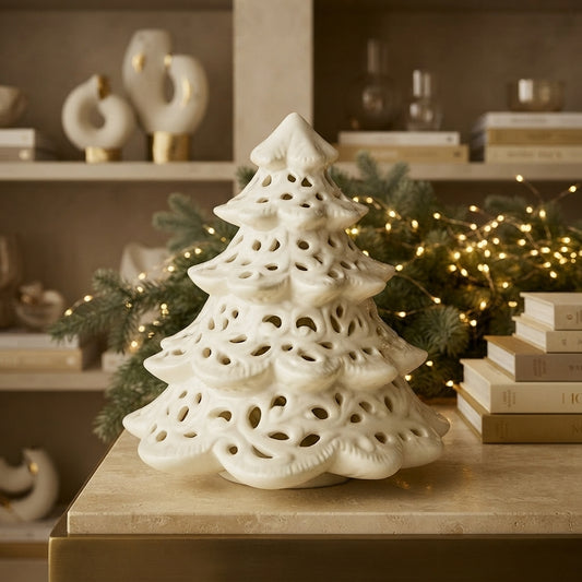 Arte di Nacchi Albero Ceramica Bianca Traforata H 14×12 cm