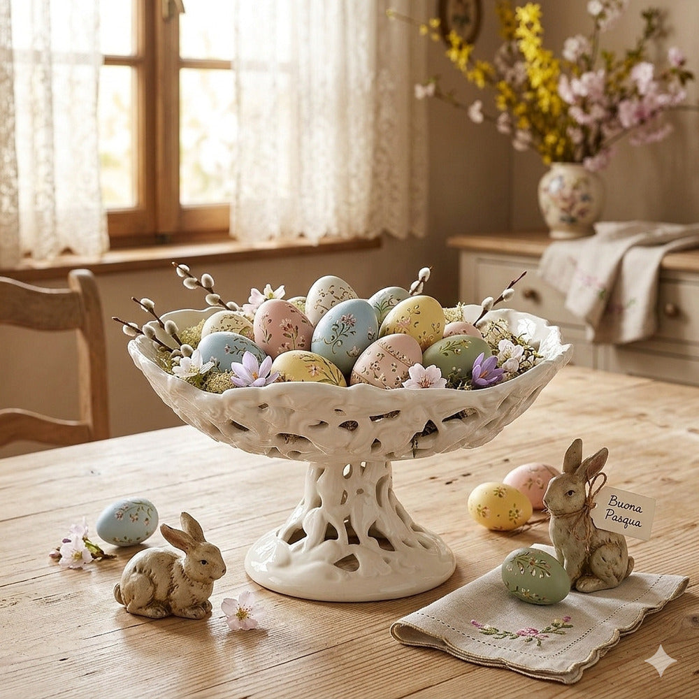 Arte di Nacchi Alzatina Smerlata Traforata Ceramica Bianca