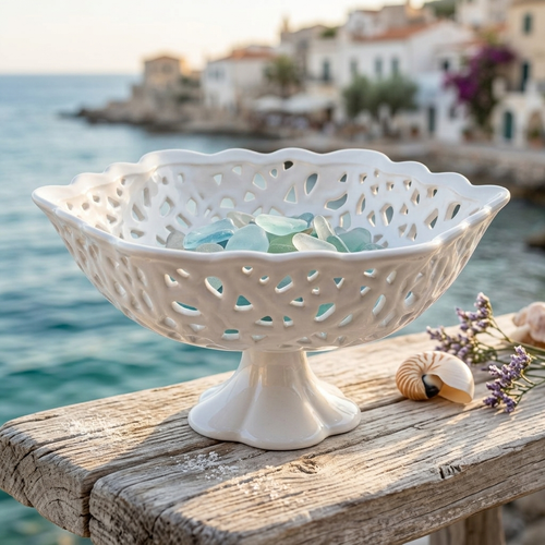 Arte di Nacchi Alzatina Traforata Ceramica 30x15 cm