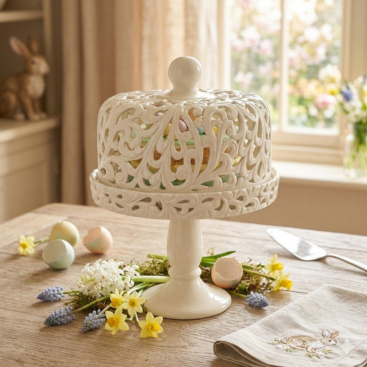 Arte di Nacchi Alzatina Traforata Ceramica Bianca 23x29