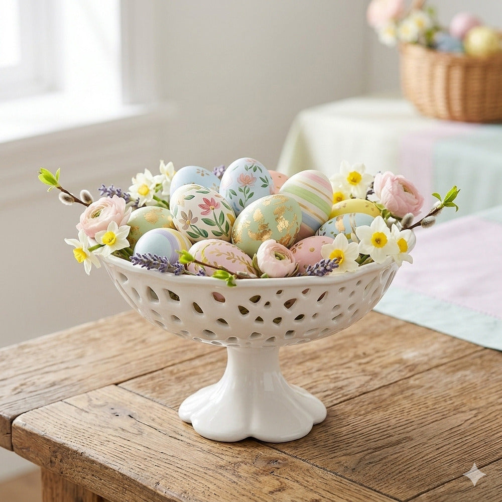 Arte di Nacchi Alzatina Traforata Ceramica Bianca 30x14