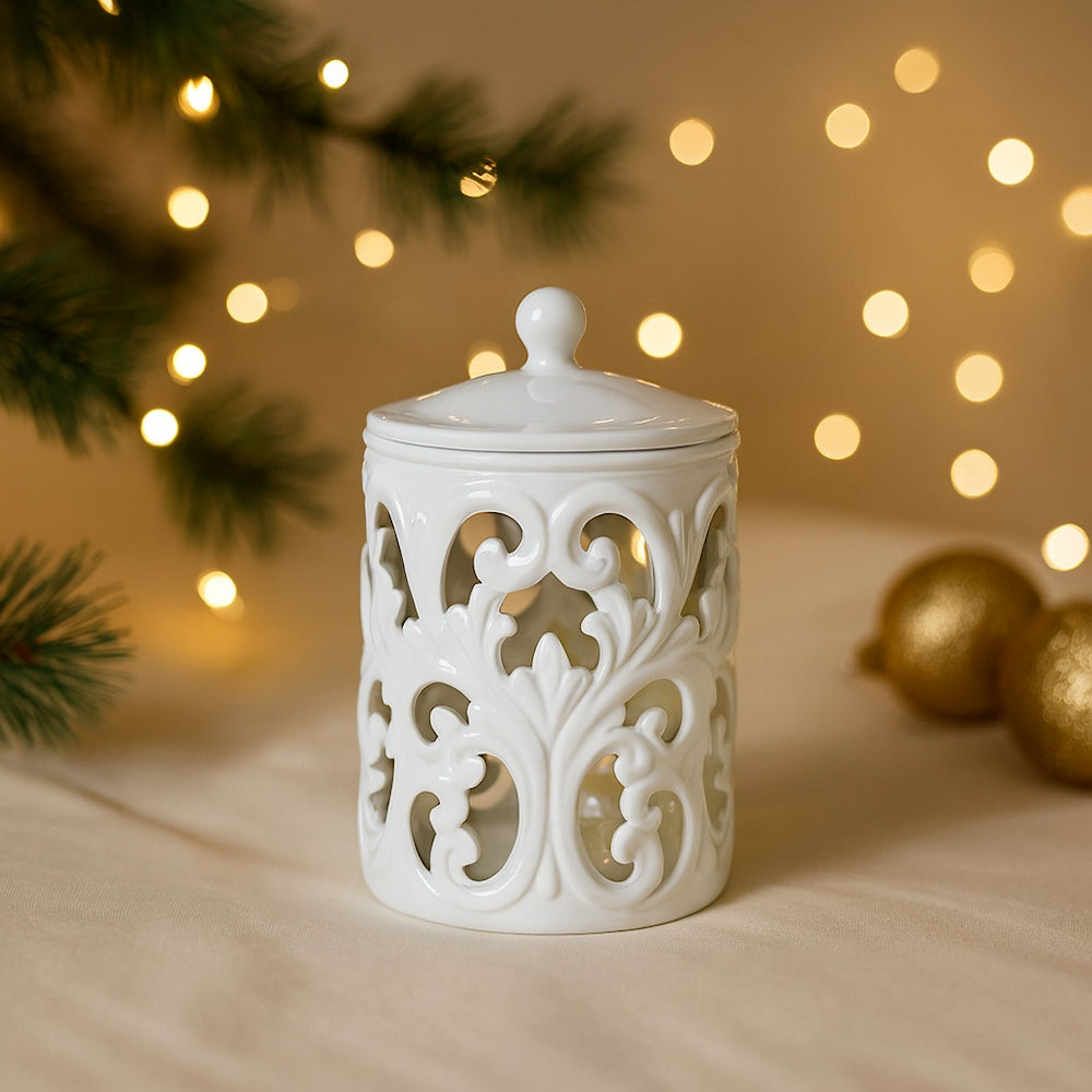 Arte di Nacchi Barattolo Ceramica Traforata e Vetro Ø10.5x17.5 cm