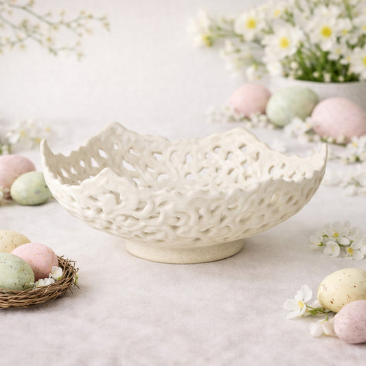 Arte di Nacchi Coppa Traforata Ceramica Bianca 30,5x10,5