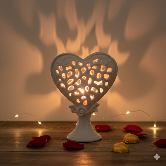 Arte di Nacchi Porta Candela Cuore Ceramica Traforata 15×20,5 cm