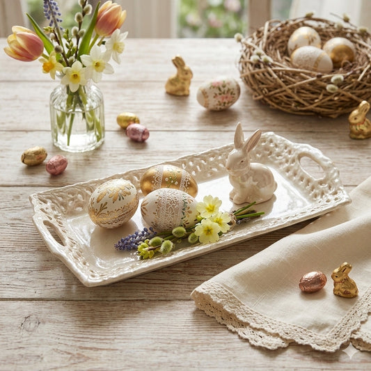 Arte di Nacchi Vassoio Ceramica Bianca Traforata 24,5×10,5 cm