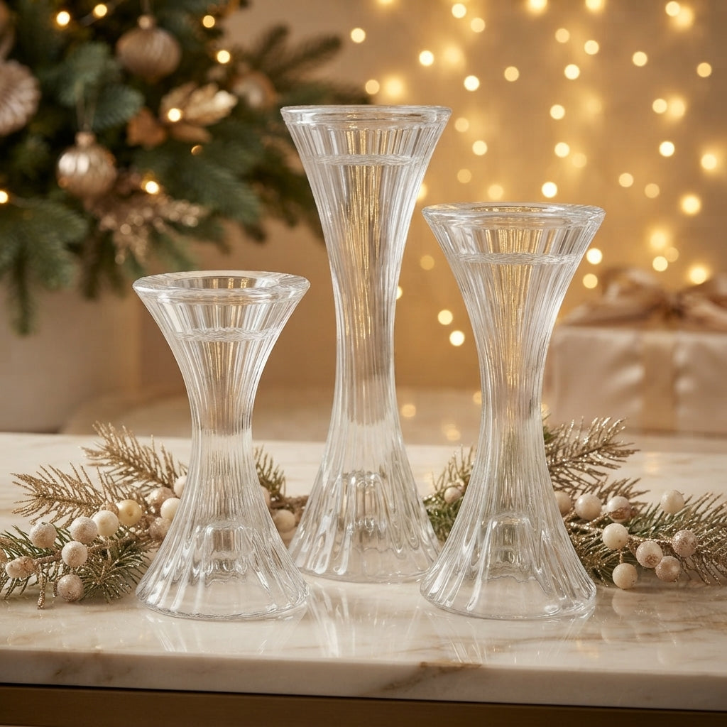 Artevetro Set 3 Porta Candele in Vetro Trasparente 13,5/16/20 cm Decorativi