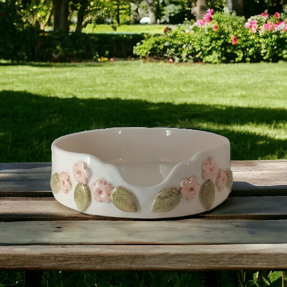 Arthesiana Porta Piatti in Ceramica Hand Made decoro Fiori 25cm Fatto Mano Eventi