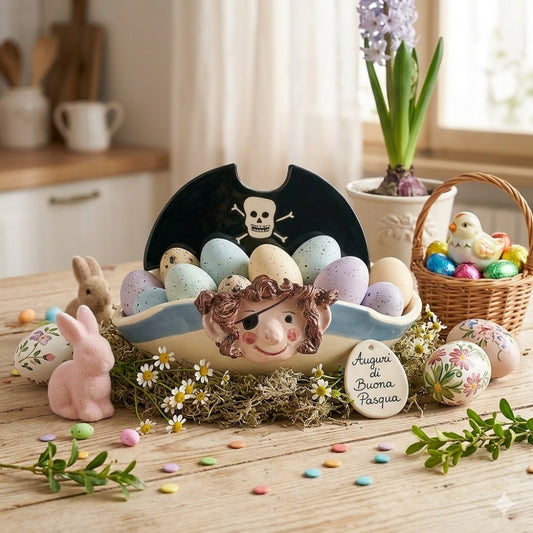 Arthesiana Centro Tavola Porta Bon Bon Pirata Ceramica 27,5 cm