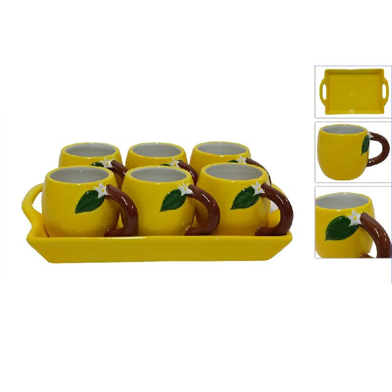 Arthesiana Decoro Limoni Set 6 Tazzine Caffè con Vassoio