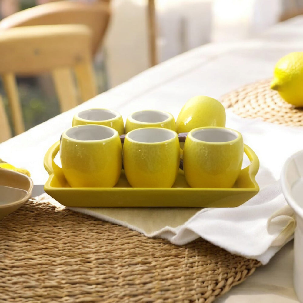 Arthesiana Decoro Limoni Set 6 Tazzine Caffè con Vassoio
