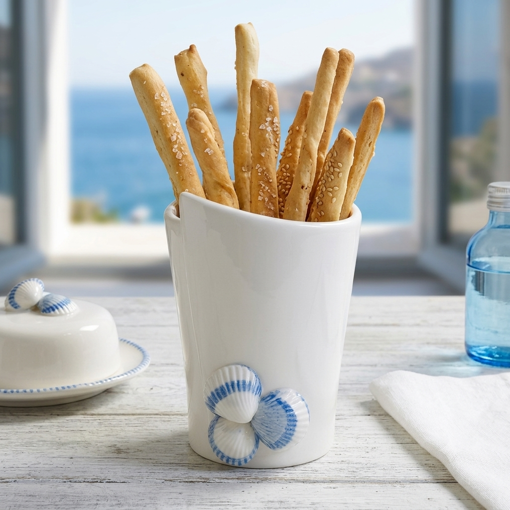 Arthesiana Porta Grissini Penne Ceramica Tema Mare H10 x Ø8 cm