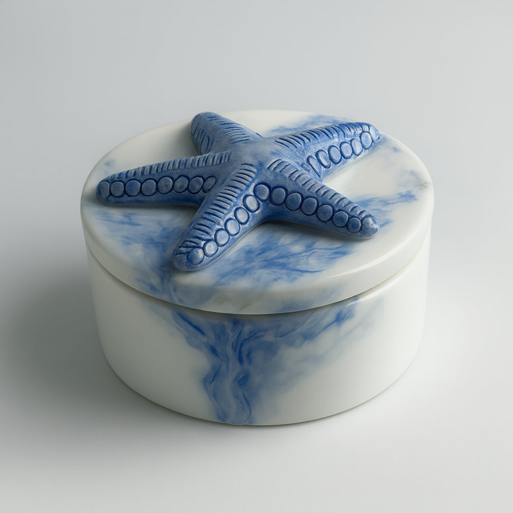 Arthesiana scatola ceramica bianco blu mare 6×9,5 cm artigianale