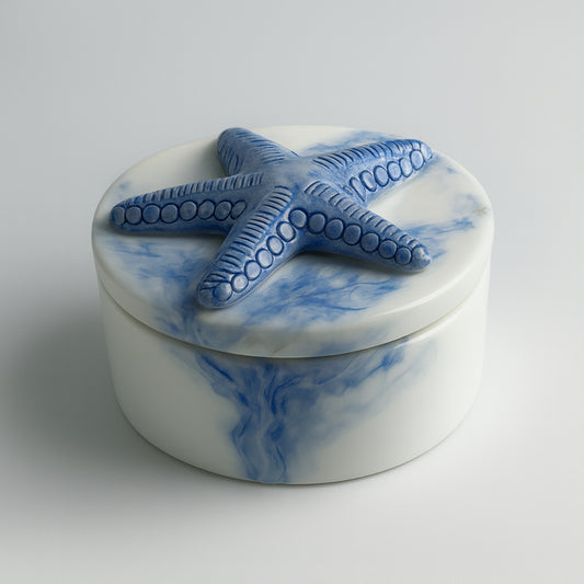 Arthesiana scatola ceramica bianco blu mare 6×9,5 cm artigianale