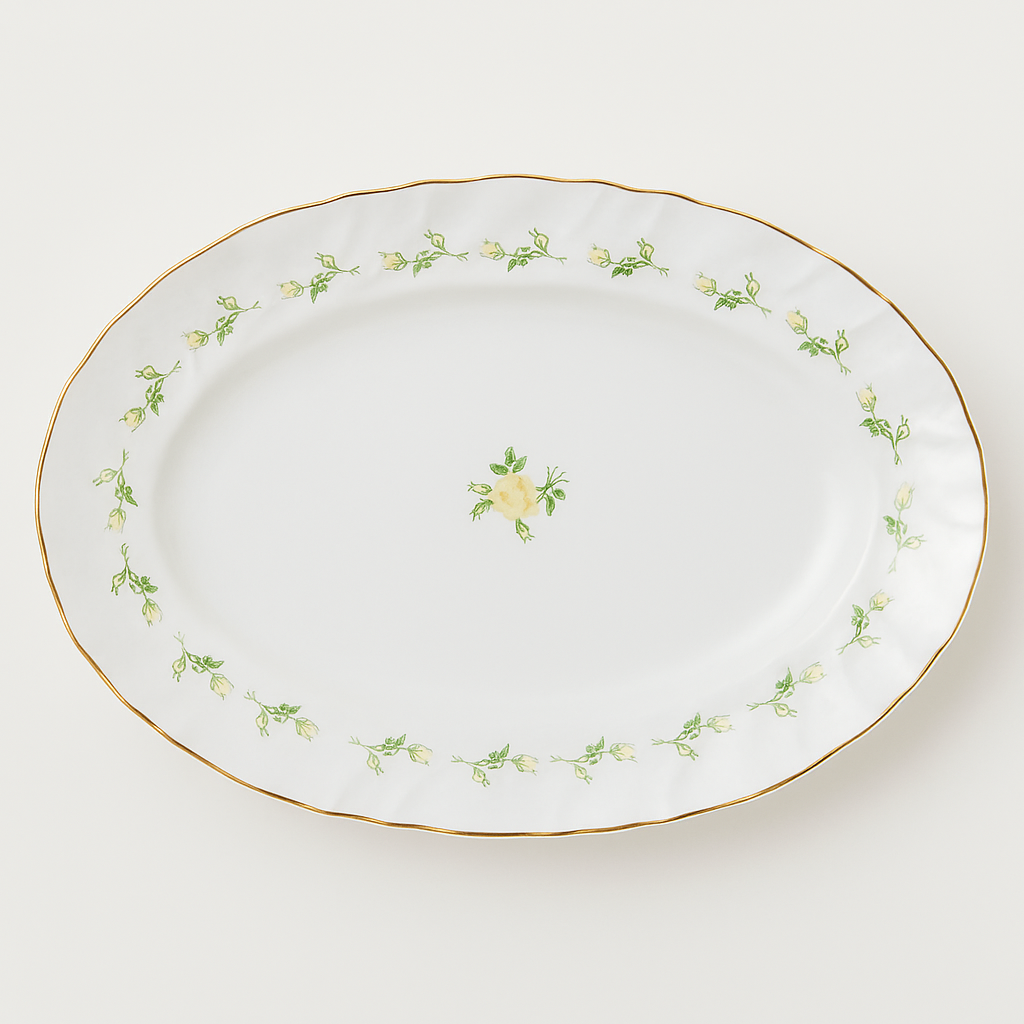 Atelier Sarti Forma Romantica - Bouquet Giallo in Fine Porcellana con Oro Zecchino 24kt - Piatto Ovale da Collezione Made in Italy