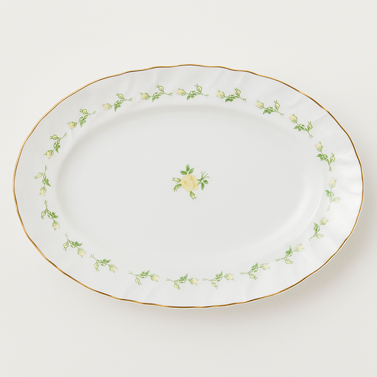 Atelier Sarti Forma Romantica - Bouquet Giallo in Fine Porcellana con Oro Zecchino 24kt - Piatto Ovale da Collezione Made in Italy