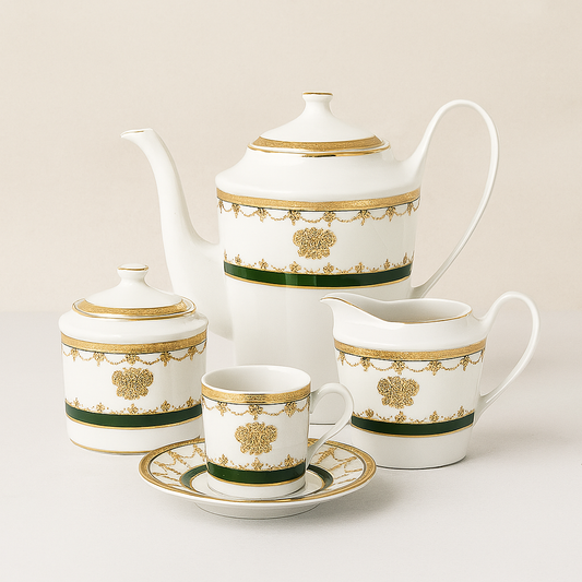 Atelier Sarti Forma Romantica Diplomat Oro – Set da 14 Pezzi in Fine Porcellana con Rifiniture in Oro Zecchino 24kt