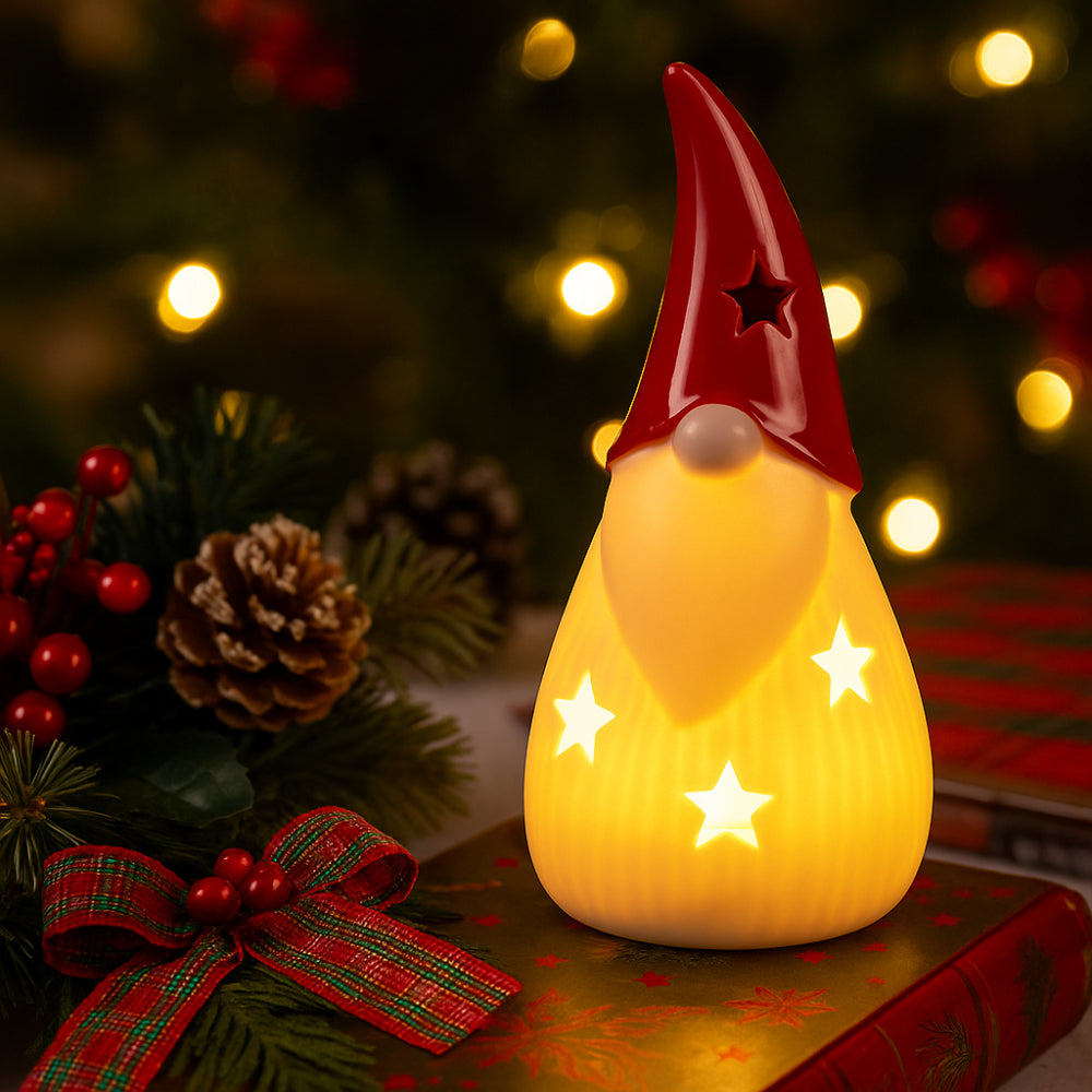 Babbo Gnomo Babbomatto in biscuit con LED H 16×9 cm A4386 decorazione natalizia