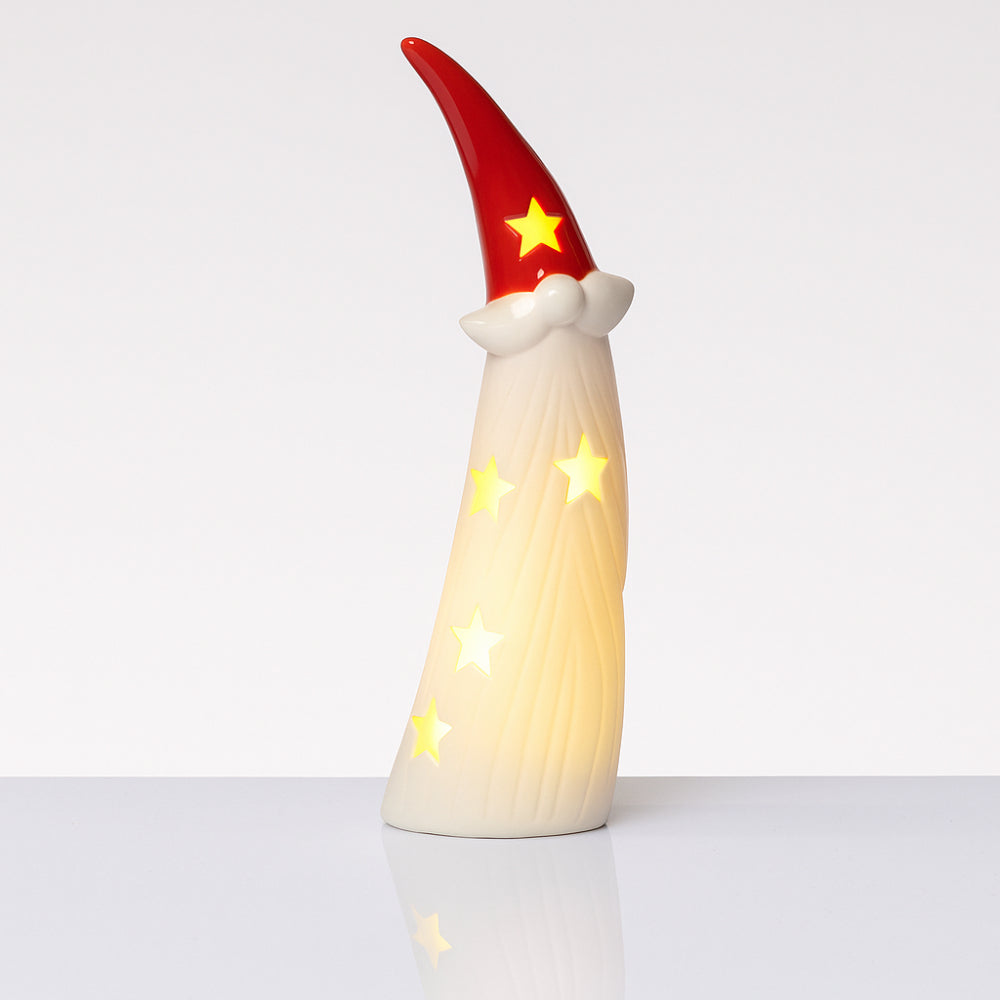 Babbo Gnomo Babbomatto in biscuit con LED H 21×8 cm A4385 decorazione natalizia