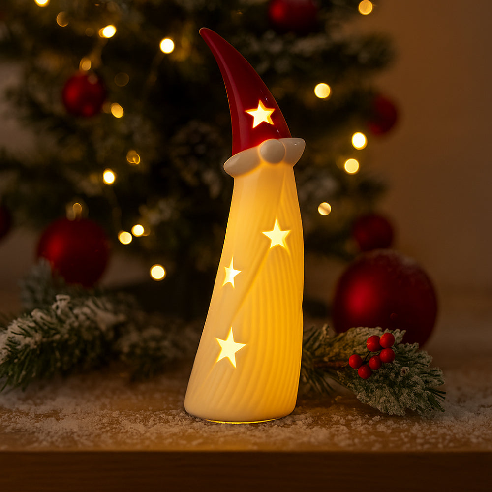 Babbo Gnomo Babbomatto in biscuit con LED H 21×8 cm A4385 decorazione natalizia