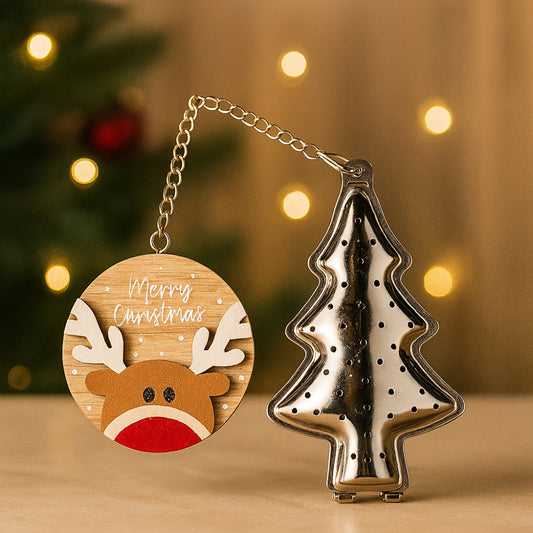 Babbomatto – Alce Merry Christmas con Alberello Porta Tisana Acciaio (5x2x22 cm)