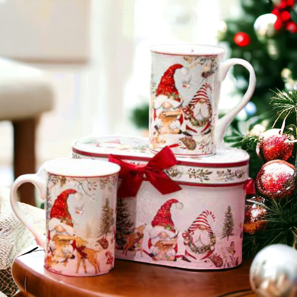 Babbomatto Coppia Mug 300Cc Porcellana Gnomi 10cm c scatola Regalo