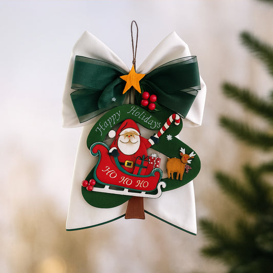 Babbomatto Fuoriporta in Legno con FIocco in Tessuto Happy Holiday 42x26 cm