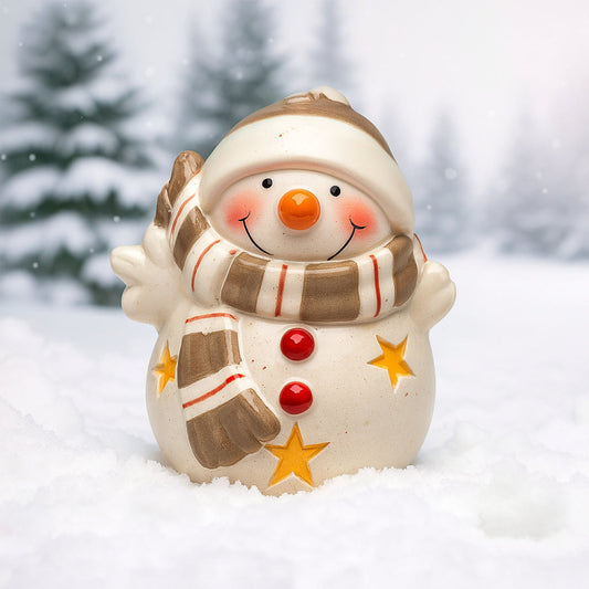 Babbomatto Pupazzo di Neve in Ceramica con LED - Decorazione Natalizia 9cm
