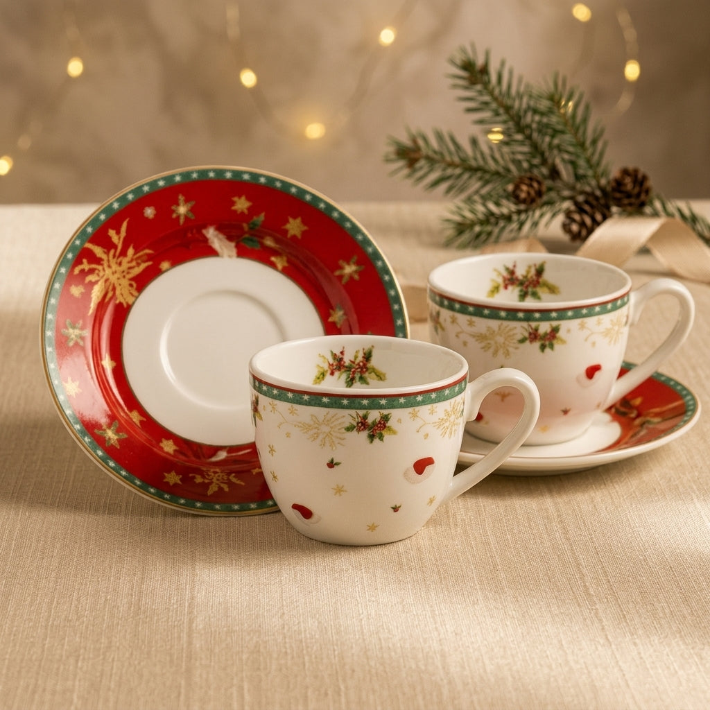 Babbomatto Set 2 Tazzine Babbo Renna Porcellana Ø13 + 5x9 cm