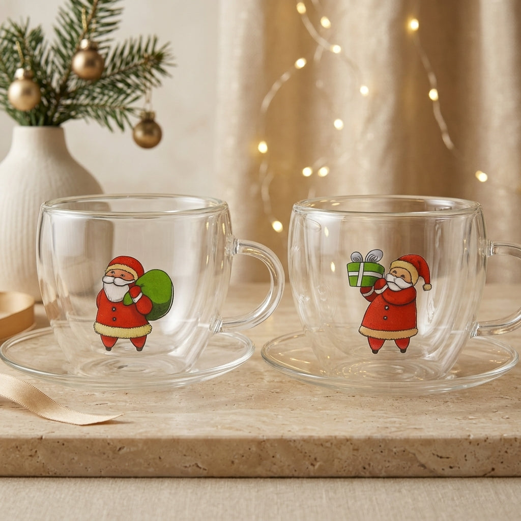 Babbomatto Set 2 Tazzine Cuore Santa Claus Borosilicato Ø11.5 + 6.5x9.5