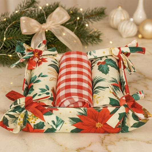 Babbomatto Set 3 Canovacci Cotone 45x70 con Portatovaglioli 16x16 cm