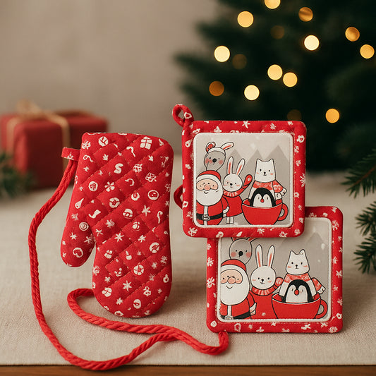 Babbomatto Set Guanto e 2 Presine 18/29cm Cotone Natale