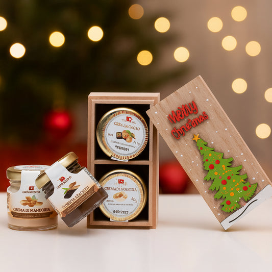 Babbomatto scatola con 2 creme spalmabili mandorla e gianduia 6.5x11 cm