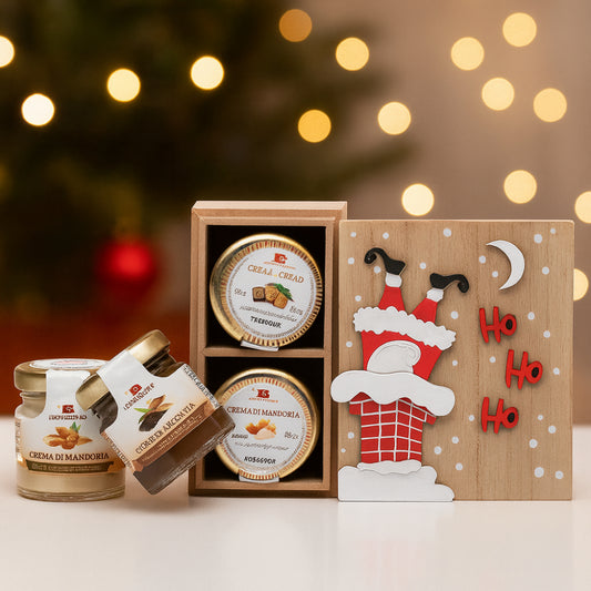 Babbomatto scatola in legno con 4 creme spalmabili 6.5x11 cm