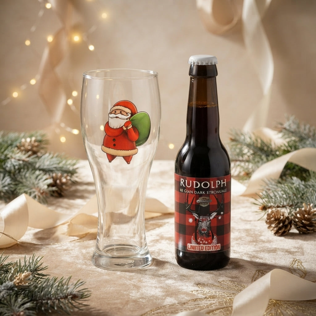 Babboomatto Rudolph Set Bicchiere Birra + Bottiglia 33 cl H 18x9 cm