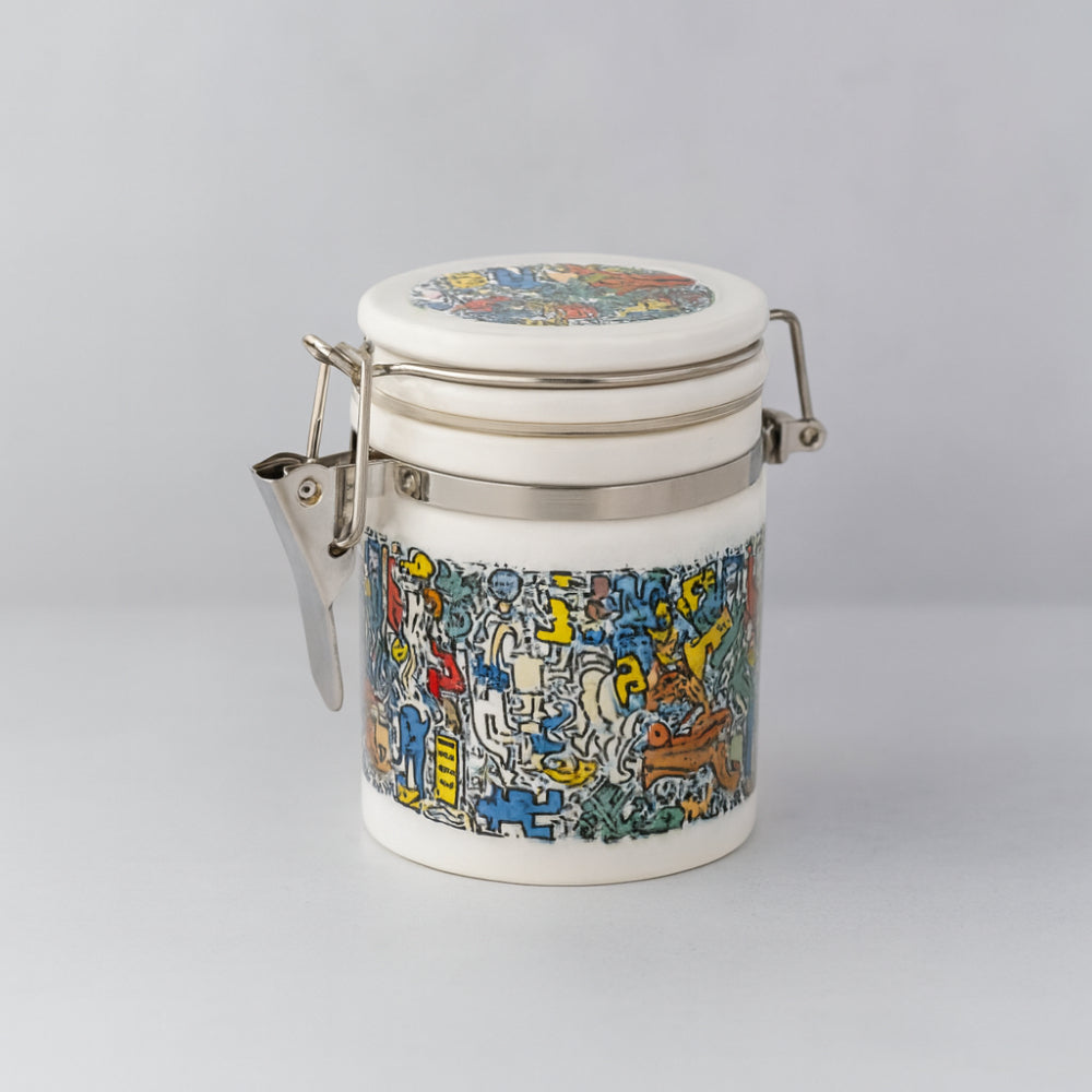 Barattolo ceramica Emmebi con omini K. Haring ermetico 7