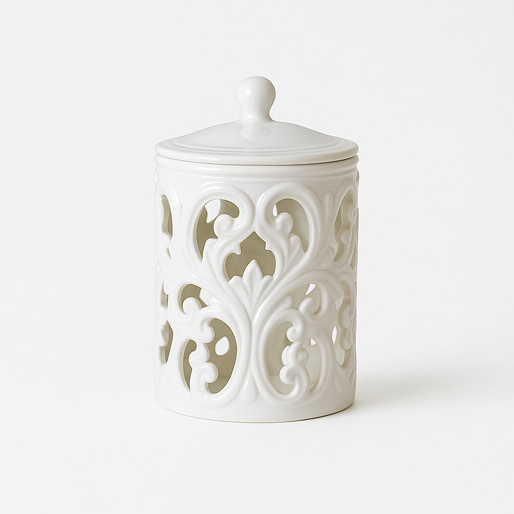 Barattolo in ceramica traforata e vetro Arte di Nacchi Ø12×20,5 cm