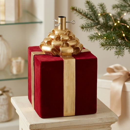 Base Albero di Natale Pacco Regalo Bordeaux e Oro 28x28x44 cm