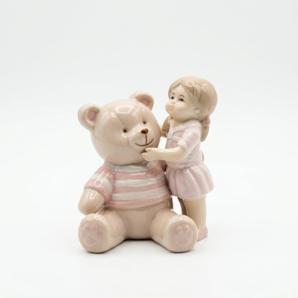 Bimba con Orso Teddy in Porcellana da Collezione 11x9 cm