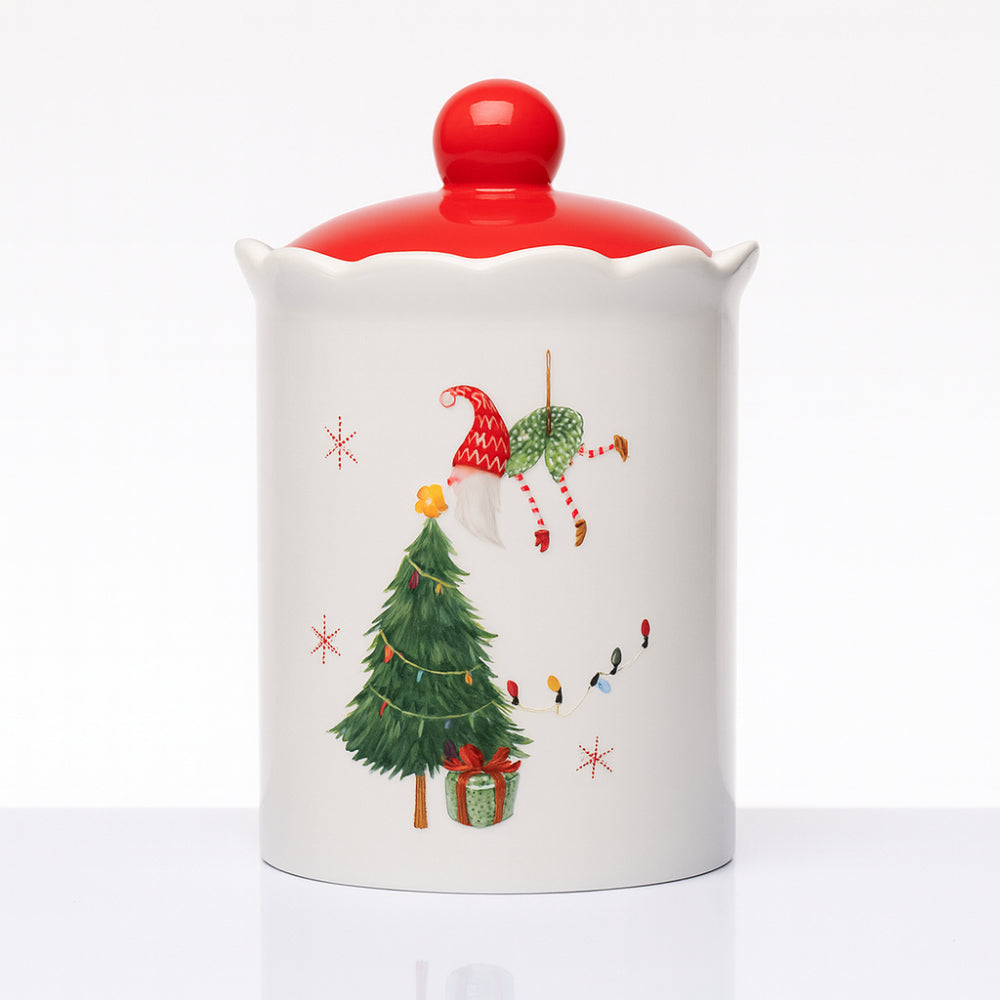 Biscottiera Babbomatto in ceramica 22x13 cm con gnomi decorativi