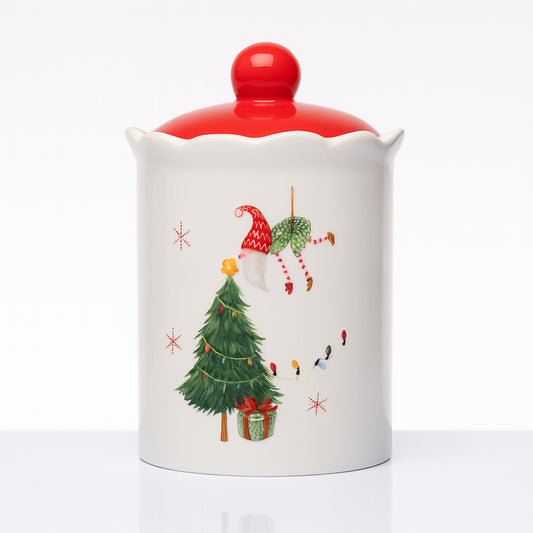 Biscottiera Babbomatto in ceramica 22x13 cm con gnomi decorativi