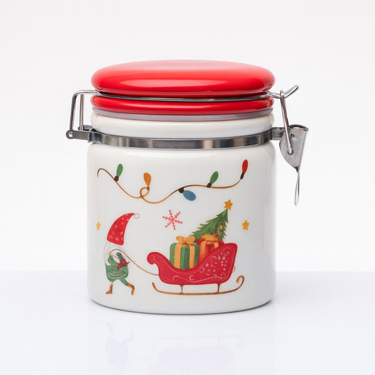 Biscottiera ermetica Babbomatto in ceramica 14x14 cm con gnomi decorativi