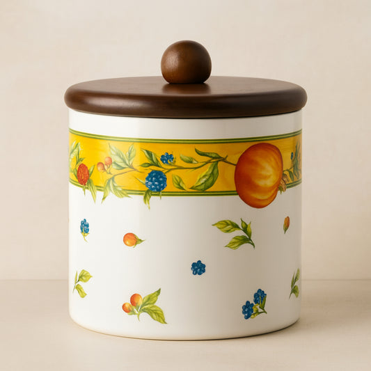 Biscottiera in ceramica decoro Taormina con tappo in legno 18×16 cm – I.C.C.