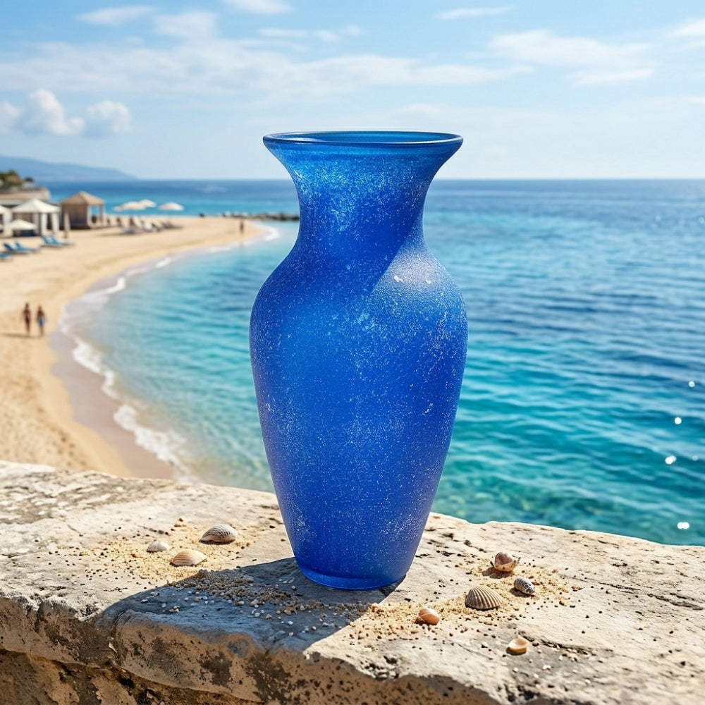 Boan Vaso Vetro Satinato Blu Stellato H 37×16 cm