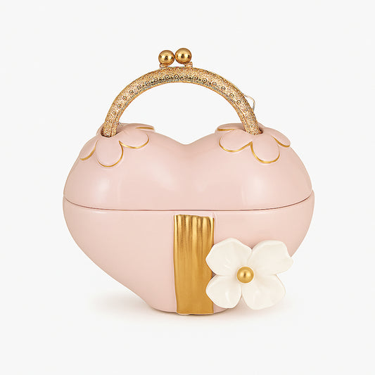 Borsetta Cuore Cipria con Dettagli Oro Dea Capodimonte 16x8x18 cm

